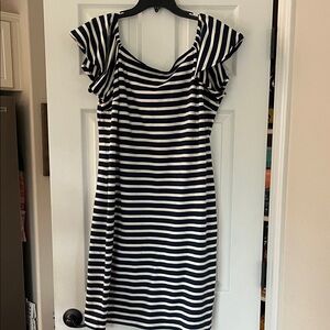 Ralph Lauren Navy and White Striped Midi Dress